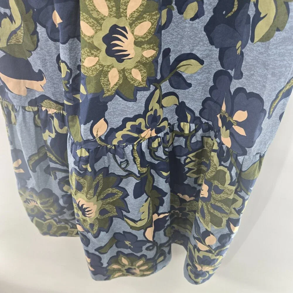 Rachel Zoe Blue Green Cotton Floral Collared Maxi Dress NWOT Size XS